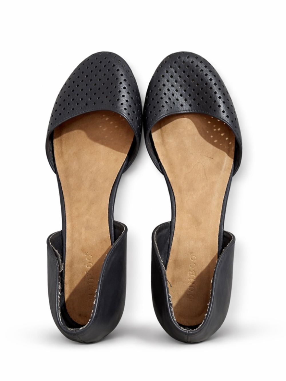Bamboo Perforated D'Orsay Flats Black Womens 8.5 Laser Cut Slip On Shoes